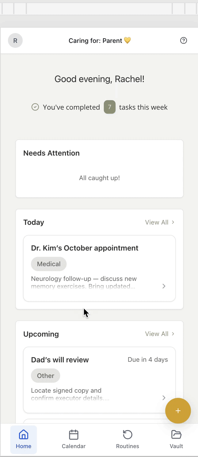 Task completion walkthrough showing task tracking interface